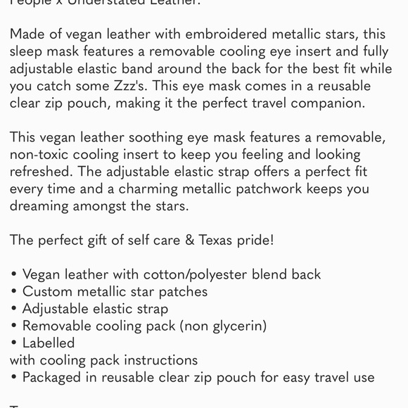 Limited Edition Free People x Understated Vegan Leather Travel Eye Mask - Picture 7 of 7